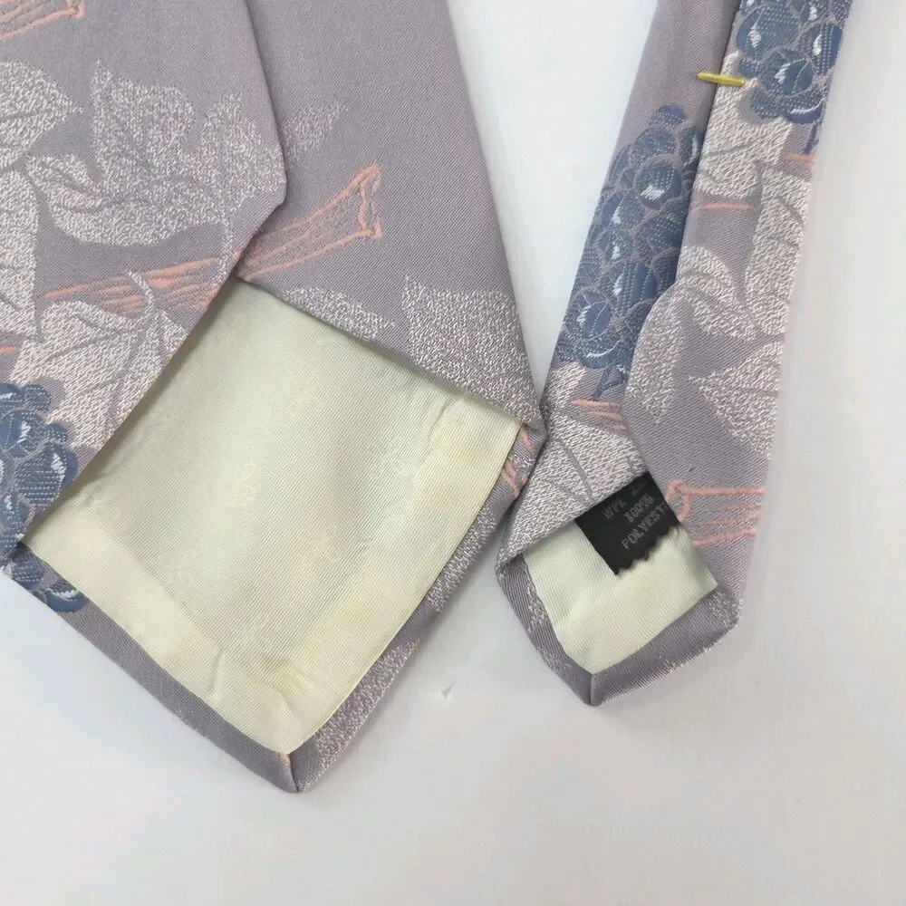 VTG Johnny Carson Tie Mens Grapes Wine Vineyard Gray Polyester Dress Tie Purple